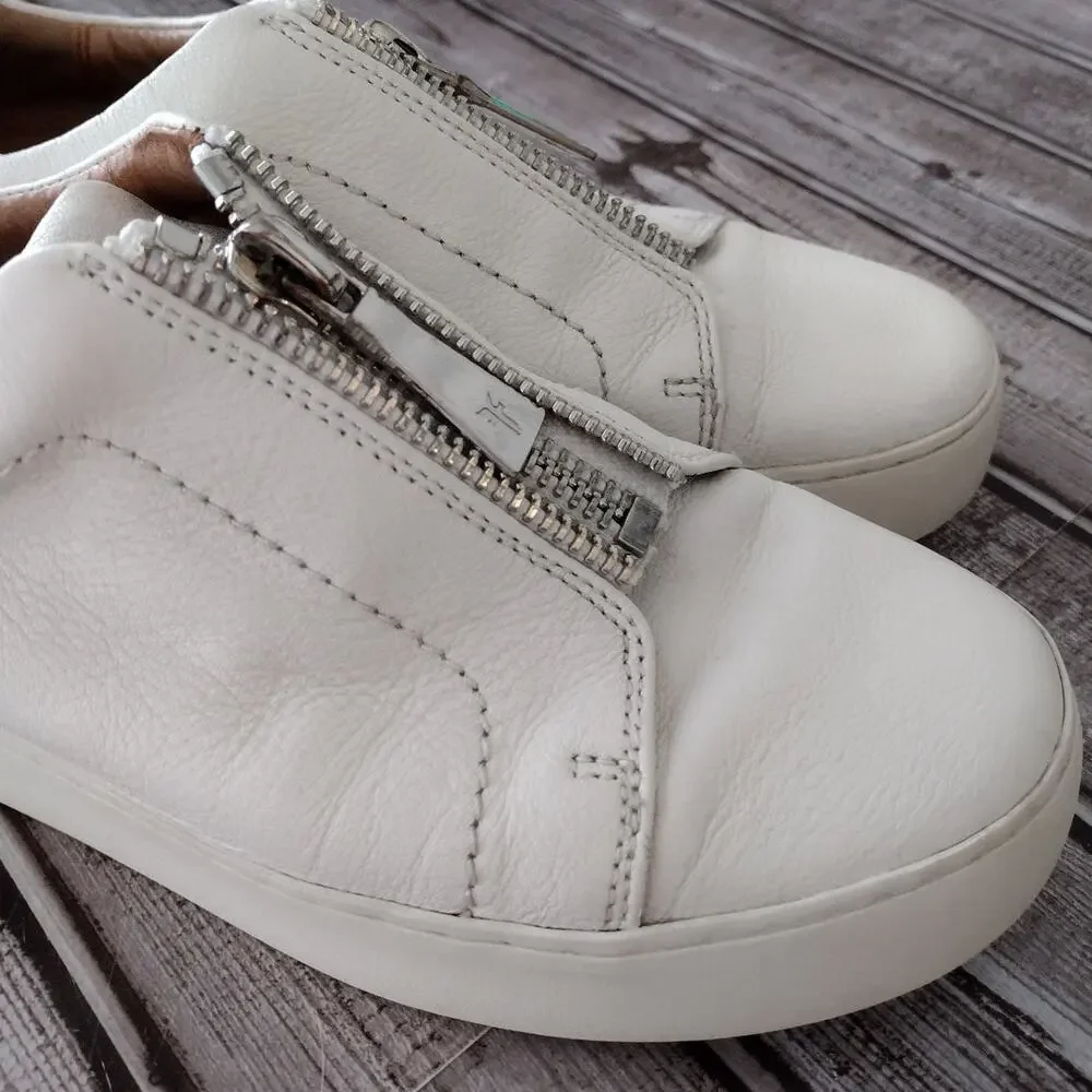 Frye | White Leather Lena Low Zip Sneaker Shoes Women's 8.5 - Picture 9 of 14